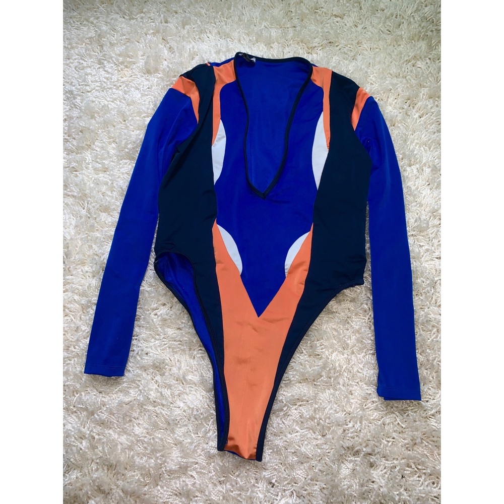 Blue and Orange Long Sleeve Swimwear
